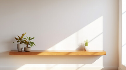 Effortless Elegance: Wood Floating Shelf on White Wall for Stylish Storage