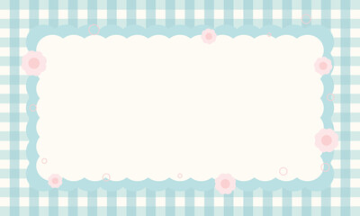  Kawaii cute pastel soft blue grid cloud with cute floral framework background