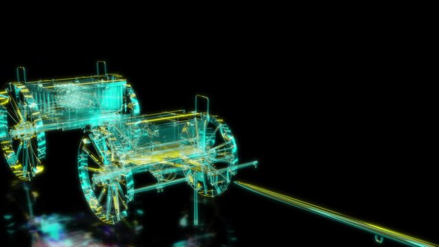 Rendering 3D animation, Prussian Ammunition wagon model on a black background