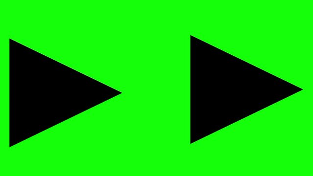 Animation of forward sign icon speeding up video with green screen background. Move forward and flash.