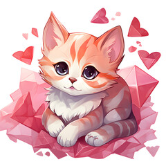 Valentine kitten, cute kitten, baby cat, love day, watercolor illustrations
