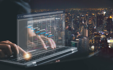 businessman schedule plan management shows a timeline Gantt chart in technology online. concept...