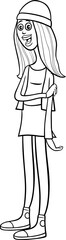 cartoon beautiful girl or young woman character coloring page