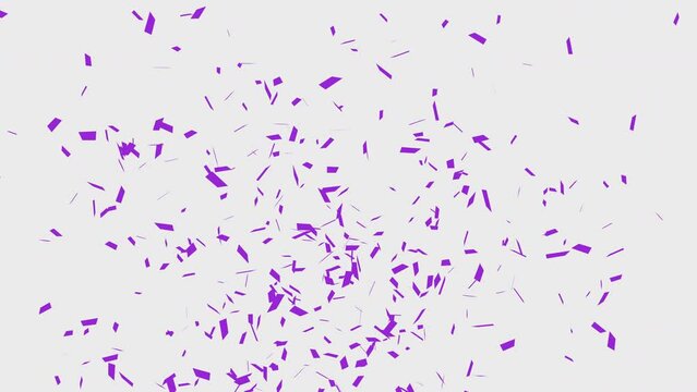 Slow motion of Purple Confetti on white, green and alpha matte background.
