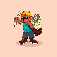 Cute Dog as architect vector illustration for fabric, textile and print