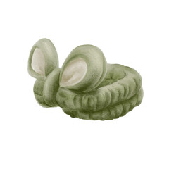 Textile fluffy headband with a bow. Women accessory to wear during shower time, face cleaning, makeup. Handdrawn watercolour graphic paint, cutout clip art element for designs, compositions,textile.