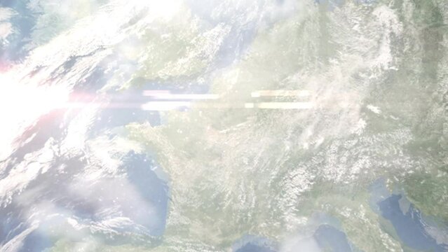 Zoom in from space and focus on Brunoy, France. 3D Animation. Background for travel intro. Elements of this image furnished by NASA	