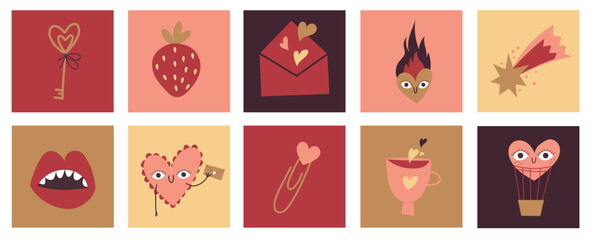 Valentine's day kiss love geometric pattern vector with romantic decorative elements for party, invitation, postcard design.