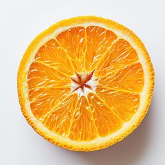 Slice of orange or mandarin fruit isolated on white background, top view
