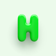 3D Green letter H with a glossy surface on a light background .