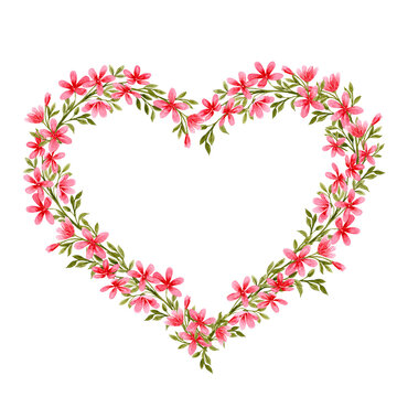 Light heart-shaped vignette of little red flowers