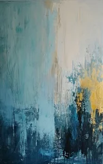 Tuinposter Dynamic grunge abstract background with a blend of blue and gold hues on a weathered and textured concrete wall. Abstract modern art concept with big rough strokes.  © Alexey