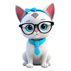 Fototapeta premium 3D White Cat Wearing Glasses