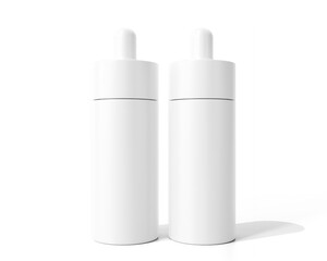 Blank white Round Plastic Dropper Bottle packaging isolated on transparent background, prepared for mockup, 3D render.