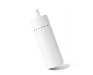 Blank white Round Plastic Dropper Bottle packaging isolated on transparent background, prepared for mockup, 3D render.