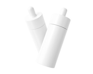 Blank white Round Plastic Dropper Bottle packaging isolated on transparent background, prepared for mockup, 3D render.