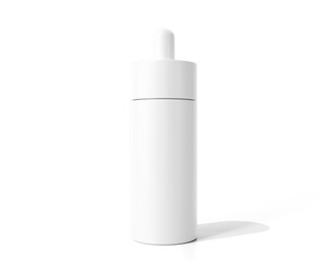 Blank white Round Plastic Dropper Bottle packaging isolated on transparent background, prepared for mockup, 3D render.