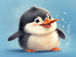 Cute and fluffy little penguin cartoon style illustration. Created using generative AI tools