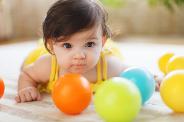 Close up portrait of the eight mounth old baby