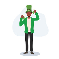 St Patrick's Day Celebration with Green Beer. Smiling Man Celebrating with Green Beer