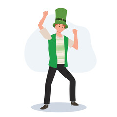 Dancing Man in Green Outfit . Cheerful Man Celebrating St. Patrick's Day by dancing