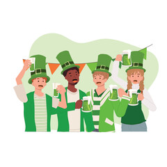 Happy People Celebrate St Patrick Day.  Irish Festival of Joy and Tradition