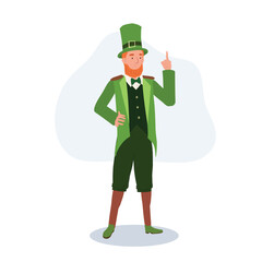 St Patrick's Day Celebration. Man in Leprechaun Costume Pointing index finger to recommend.