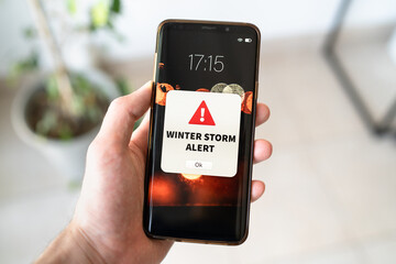 New snowstorm alert notification on the smart phone.