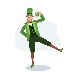 St Patricks Day Celebration with Man in Leprechaun Costume Holding Beer Mug