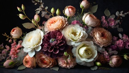 Generative ai Gothic Opulence: Black Floral Background Brilliance
