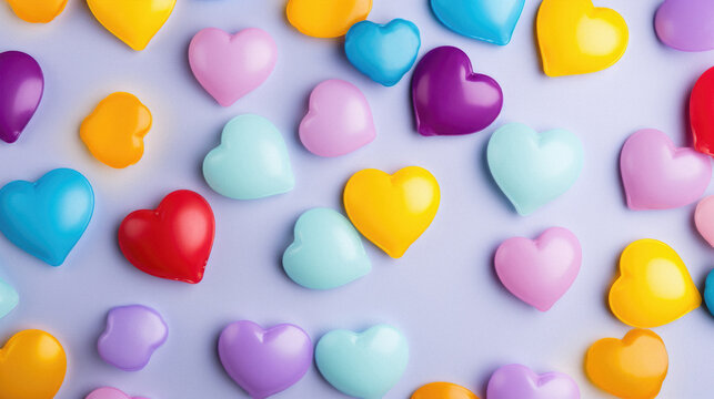 Colorful hearts on a blue background. Valentine's day concept.