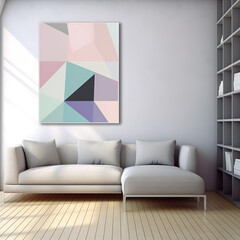 Abstract geometric shapes in pastel colors forming a visually striking and modern background. with Copy Space.