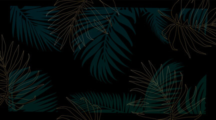 Fototapeta na wymiar Black background with palm leaves