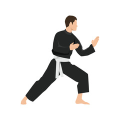Young man doing Pencak Silat Martial Arts combat sport. Flat vector illustration isolated on white background