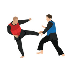 Fototapeta na wymiar Pencak Silat Athlete Fighting. Martial arts Combat sport. Flat vector illustration isolated on white background