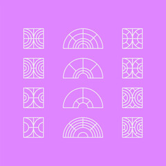 Geometric element with square and circle in minimal linear style. Vector geometric minimalistic border. Modern graphic design elements.