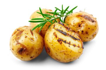 Grilled potatoes isolated on white or transparent background