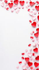 Valentine's day background with red and white hearts on white background.