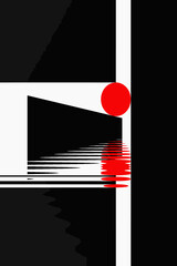 an abstract geometric minimalistic poster, Red Circle flow dance