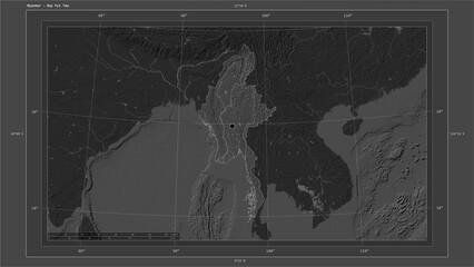 Myanmar composition. Bilevel elevation map