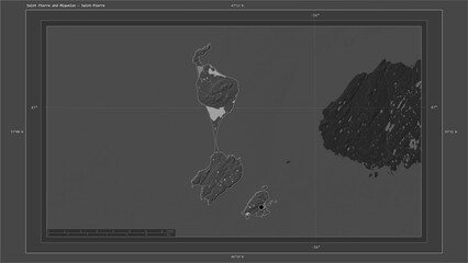 Saint Pierre and Miquelon composition. Bilevel elevation map - obrazy, fototapety, plakaty
