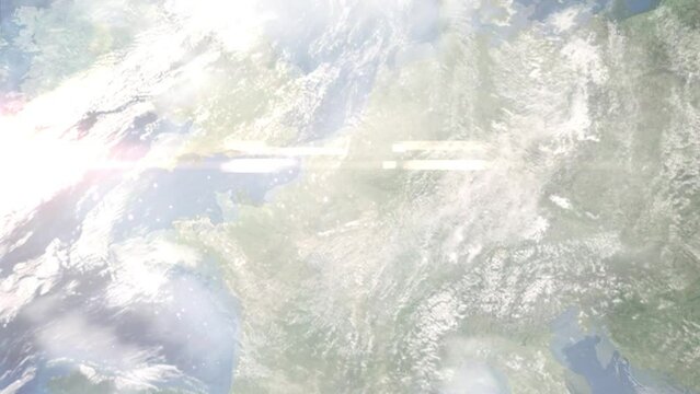 Zoom in from space and focus on Laon, France. 3D Animation. Background for travel intro. Elements of this image furnished by NASA	