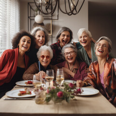 Fototapeta na wymiar Smiling multigenerational family enjoying a delicious meal together at home