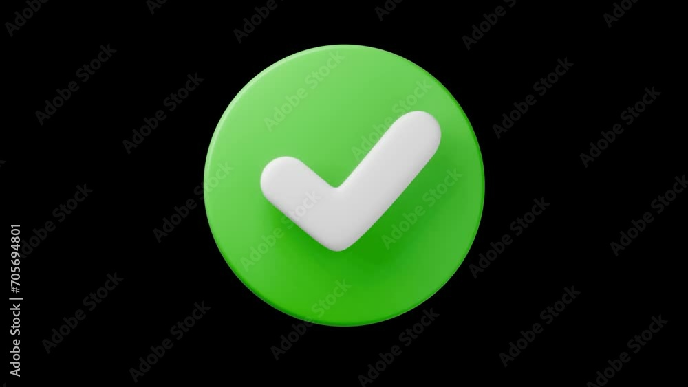 Fototapete check mark tick box icon simple looped animation. transparent backgound. 3d rendered movie with alph