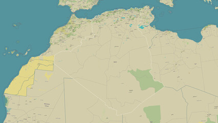 Algeria outlined. OSM Topographic Humanitarian style map
