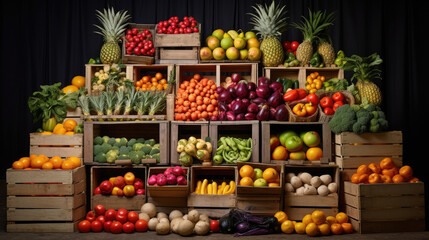 Organic Fruits and Vegetables in Crates