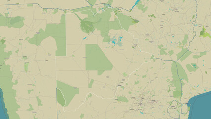 Botswana outlined. OSM Topographic Humanitarian style map