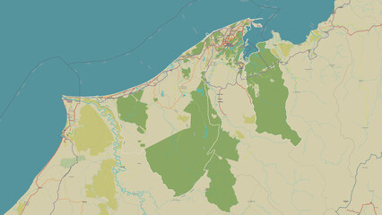 Brunei outlined. OSM Topographic Humanitarian style map