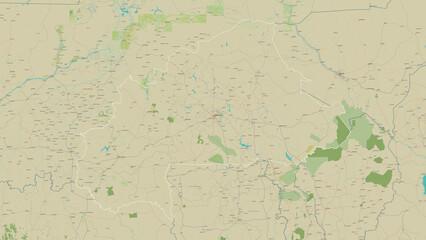Burkina Faso outlined. OSM Topographic Humanitarian style map
