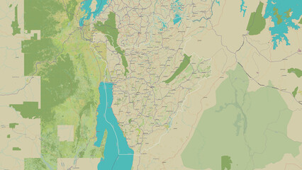 Burundi outlined. OSM Topographic Humanitarian style map